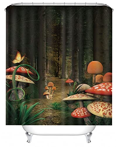 Whoiy Shower Curtain Weights, Duschrollo Um Die Ecke 165X200cm Polyester Duschvorhang Pilz Im Wald Bunt Waschbar Wasserdicht
