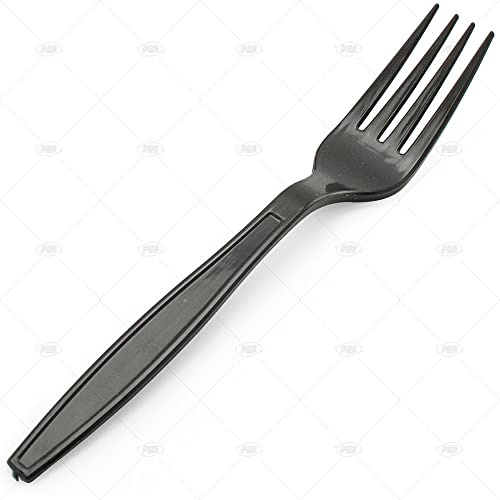 Lot de 50 fourchettes réutilisables en plastique noir pour fête, pique-nique, barbecue, événement