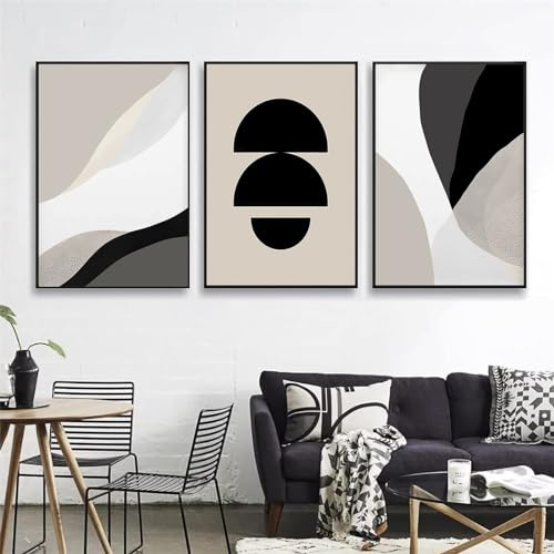 3-teiliges Premium Poster Set Schwarz Beige Abstrakt Kunst Bilder,Boho Deko Wanddeko für Wohnzimmer Schlafzimmer,Moderne Kunstdruck Wandbilder,Ohne Rahmen Bilder (30x40cm)