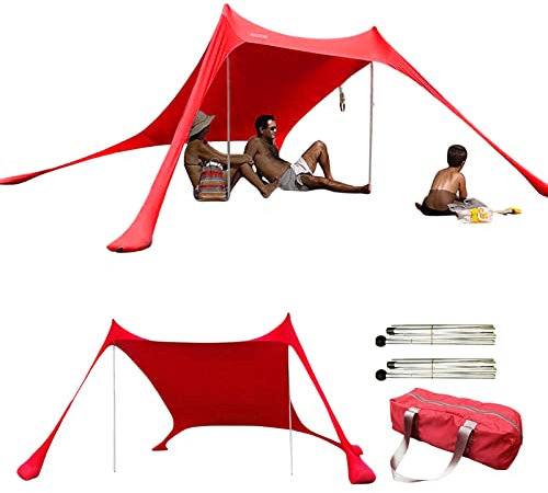 Ombrellone da Spiaggia Portatile UPF50+ con 2 Pali in Alluminio, 1 Borsa da Trasporto, 210 x 150 x 170 cm