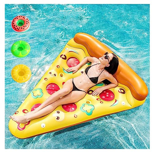 Pool Floats Funny, Pizza Pool Float Adult, With 3/6 Pack Inflatable Drink Holders Pizza Pool Toy For Kids And Adults,1PCS