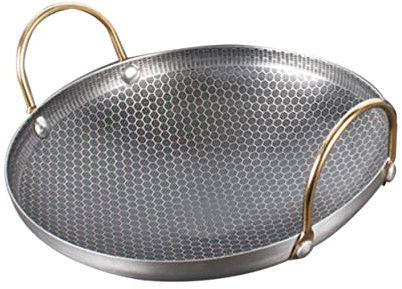 OQHAIR Padella Antiaderente in Acciaio Inossidabile Wok in Acciaio Inossidabile Padelle antiaderenti in Acciaio Inossidabile Padella Wok con Coperchio Piano Cottura Padella per griglia PE