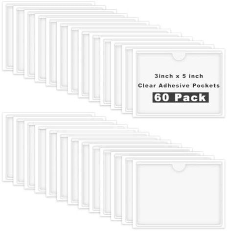 60 Stück Etikettenhalter Selbstklebend, 13.5 x 9.5 cm Transparent Selbstklebend Beschriftungsfenster für Büro Schule Organisieren