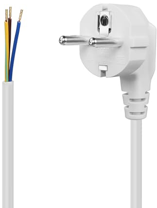 YAODHAOD CEE7 Netzkabel，Kabel mit Stecker，Schutzkontakt-Stecker Typ E+F (CEE 7/7, gewinkelt) an abisolierte Enden，Stromkabel zum Konfektionieren (weiß, 0.75mm² 1.5M)