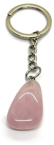 Trommelstein als Anhänger/Schlüsselanhänger (polierter Naturstein, Edelstein) - Vielfältige Steinvarianten, z.B.: Rosenquarz, Tigerauge, Fluorit, Amethyst, Onyx und mehr (Rosenquarz)