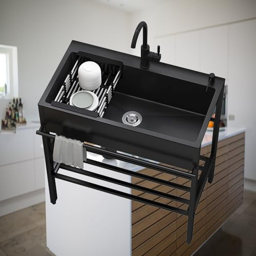 Freistehendes Spültisch,Edelstahl Ausgussbecken,Outdoor Spüle Küchenspüle Mit Heißem Und Kaltem Wasserhahn,Kommerzielles Einzelbecken Waschbecken,Mobiles Waschtisch,Für Werkstatt,Waschküche,Camping (