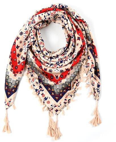 Nuofengkudu Schals Damen Umschlagtuch Retro Floral Ethno Drucken Große Platz Nacken Wärmer Schal mit Quaste Schalcape Wraps 110 * 110CM