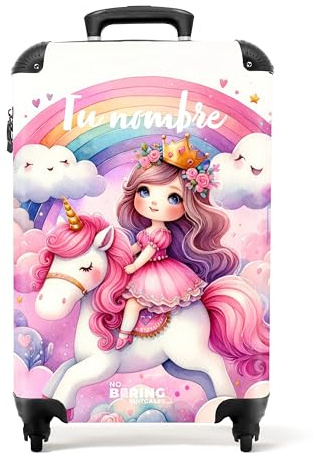 NoBoringSuitcases.com Kinderkoffer, Kinderkoffer Mädchen, Koffer Kinder Mädchen, Kinder Reisekoffer, Koffer Mädchen, Handgepäck Koffer, Reisekoffer Personalisiert 55x40x20 cm (Prinzessin - Regenbogen)