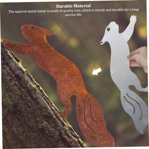 Yeory Rusty Squirrel Running Garden Sculpture Metal Squirrel Ornament Tree Stake Decor for Yard, metal statue