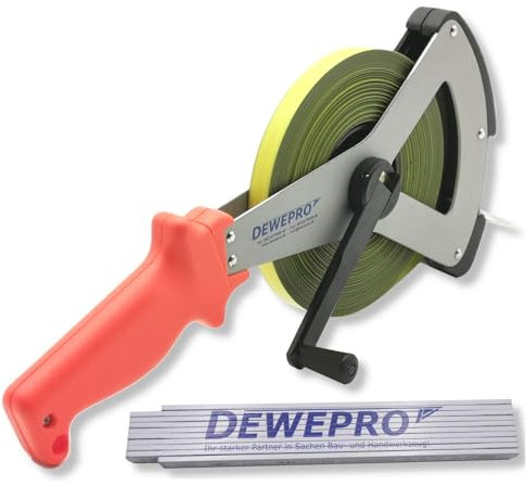 Richter Mètre Ruban Acier METRI-POLYSAN 13mm avec Cadre en métal léger en V - Longueur 15m - Ruban enrobé de Polyamide - Début de Mesure B - Graduation en cm - Inclut un Mètre Pliant DEWEPRO 2m