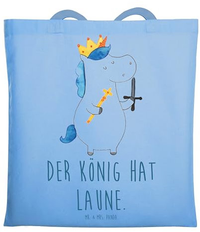 Mr. & Mrs. Panda Tote Bag Einhorn König mit Schwert - Geschenk, Umhängetasche, Strandtasche, Laptoptasche, Einhörner, Mittelalter, Jutebeutel, Unicorn, Tasche, Ritter
