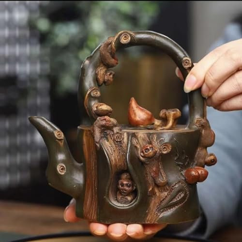 Tetera China, sección de mineral crudo hecha a mano, tetera de tocón de mono con viga de barro, juego de té antiguo de reflujo de la provincia de Taiwán.