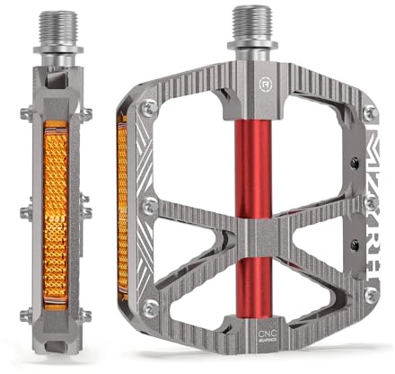 MZYRH MTB Mountainbike-Pedale mit Reflektoren,Aluminium-Legierung rutschfest 9/16inch Fahrrad-Pedale mit 3 Lager für Mountainbike, Rennrad, MTB (Silber)