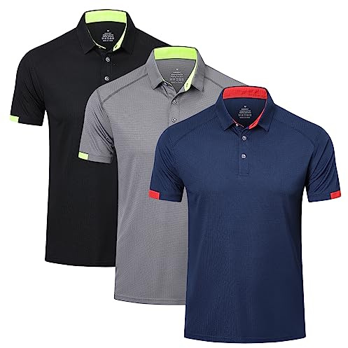 HUAKANG 3er Pack Poloshirt Herren Kurzarm Schnelltrocknend Atmungsaktives Casual Polohemd Tennis Polo Shirts Männer Sommer Outdoor Sports Golf T-Shirt 0506-Black Grey Navy-5XL