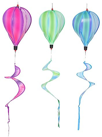 OFFSCH 3stücke Heißluftballon Wind Spinner Im Spiralballon Design Bunte Windmühle Für Außengestaltung Gartenhängeornament Mit Heißluftballonanhänger Für Innenhöfe Und Partys