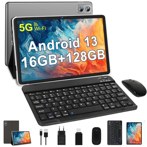 SEBBE WOZIFAN Tablette 10 Pouces Tablette，2.0 GHz Octa-Core 6GB RAM + 128GB ROM (TF 1TB)，GMS Certified，5GWiFi/Bluetooth 5.0/13MP+5MP/8000mAh/1280 * 800, Tablette Tactile Clavier et Souris-Gris