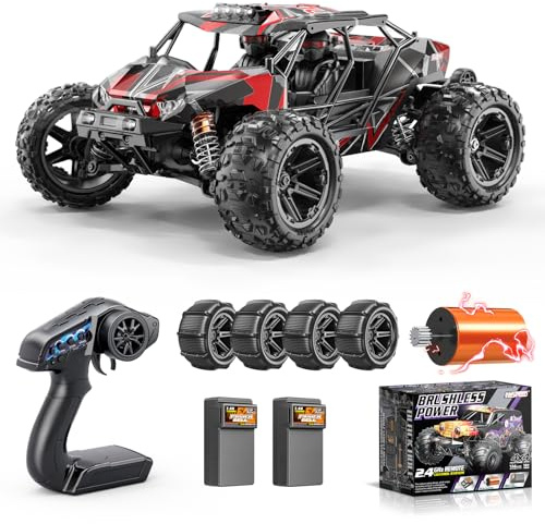 Womaqu Macchina Telecomandata Professionale Brushless 1:14, RC Car 4WD 68 km/h con Roll Cage e Telaio Rinforzato, 2 Batterie 2S LiPo, Pneumatici Doppi, Macchina Radiocomandata Compatibile con 3S