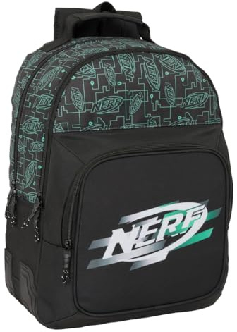 safta NERF GAME - Sac à dos double, adaptable au chariot, idéal pour les enfants de différents âges, confortable et polyvalent, qualité et résistance, 32 x 15 x 42 cm, Noir, M, Décontracté