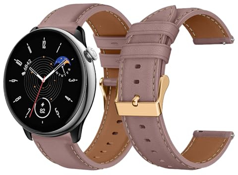 LanQii 20 mm Leder Armband für Amazfit T-Rex 3 Pro 44mm/Active 2/Active 2 Square/Active/Bip Uhrenarmband, Weiches Leder Ersatzarmband für Amazfit GTR Mini/GTR 42mm/GTS 4/GTS 4 Mini/GTS 3 - Rosa