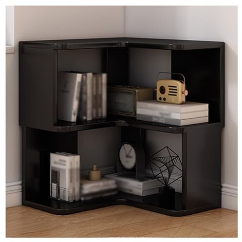 IYUESQ L-shaped Corner Bookshelf,2-7 Floor Solid Wood Corner Bookshelf,Bookcase with Baffles Etagere Shelf Storage Rack,for Study Room Living Room Office(Black,2-tiers)