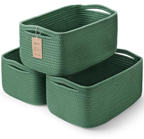 3er-Pack Aufbewahrungskörbe zum Organisieren | Geflochtener Spielzeugkorb | Leere Seilkörbe für Geschenke | Schrank-Organizer-Behälter mit Griffen | Dekorative Würfelbox | Grün