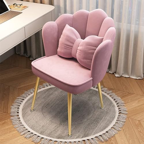Samt-Kosmetikhocker für Mädchen mit Rückenlehne und gepolstertem Kissen, weich und bequem, für Schlafzimmer von Frauen und Mädchen (Goldene Füße, Rosa)