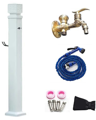 RTTZBOZ Quadrata Colonna da Giardino in Alluminio Verticale con Rubinetto e Pistola a Spruzzo, Fontana a Colonna da Giardino, per Irrigazione da Giardino(114cm/45in)