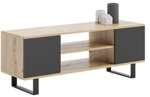 KOBI TV Schrank Focus | TV Tisch Industriestil | Industrial Style Fernseher Schrank | TV Möbel Wohnzimmer Schränke Fernsehtisch | RTV Unterschrank | Fernsehschrank Lowboard (Artisan Eiche - schwarz)