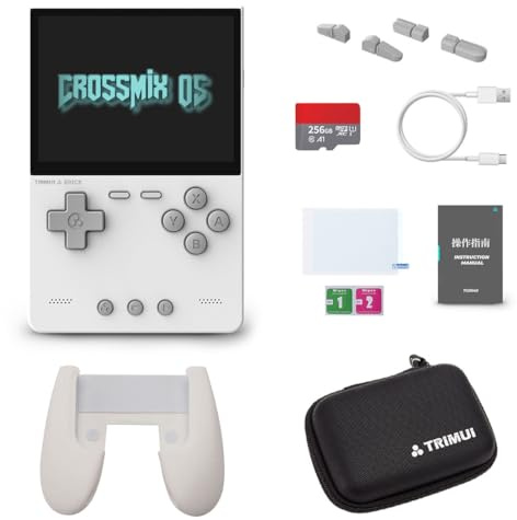 TRIMUI BRICK Console de jeu portable + Surwish CrossMix OS avec ROM 128 Go Carte TF Manette de jeu Film trempé Consoles de jeux vidéo de 3,2 pouces pour jeux d'intérieur familiaux (Blanc - 256 G)