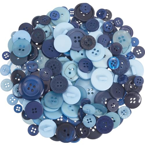 SOFPLATE 1 Box 300 Stück Blaue Bastelknöpfe Blaue Nähknöpfe Harz Rund Großpackung Mehrfarbig Einfache Flache Rückseite Verschiedene Größen 2 und 4 Loch Knopf Zum Basteln Für Kleidung Mäntel Hemden DI