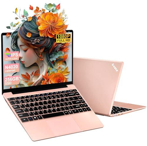 bvate PC Portatile 14 pollici Notebook Win 11 upto 2.8 GHz 256 GB ROM Supporta l'espansione SSD 1TB Celeron N4020 2.4G+5G WiFi 4.2 USB HDMI Tastiera italiana membrana mouse senza fili-Oro-FXJ