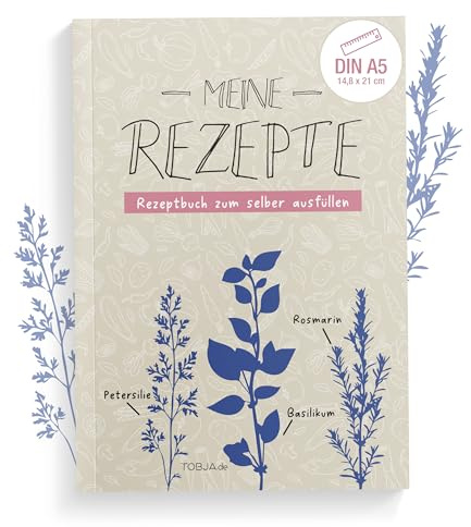 TOBJA Mes recettes - Livre de recettes à écrire soi-même - Format A5 - Avec calendrier saisonnier, champs photo et intercalaires - Livre de cuisine à écrire soi-même - Couverture souple