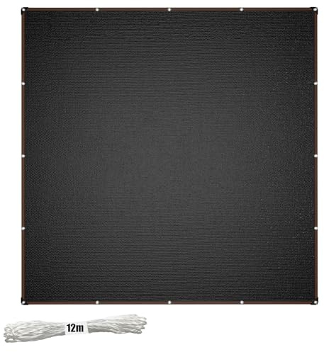PEILU Voile d'ombrage de jardin 4x4m carré en toile de voile avec œillets & 12m de cordes de fixation résistant au vent Filet d'ombrage en HDPE de 150g/m² Protection UV Fournisseur d'ombre pour