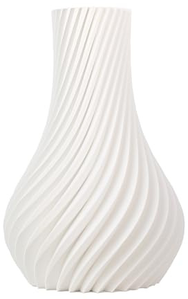NATUMO Design 3D Vase Kunststoff „Pirum“– bruchsichere Blumenvase modern, Deko Vase mit skulpturaler Form (Weiß, 24 cm)