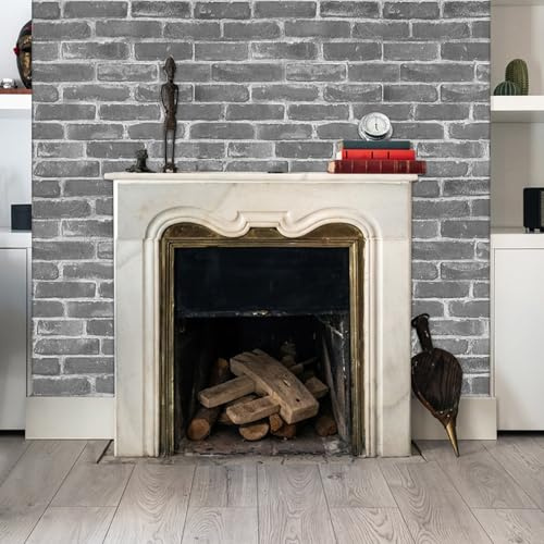 Trafagala Grey Black Brick Wallpaper Vintage Gothic Fake Brick Wallpaper 3D Effect for Living Room Fireplace Feature Wall Bedroom Ceilings Cream Kitchen