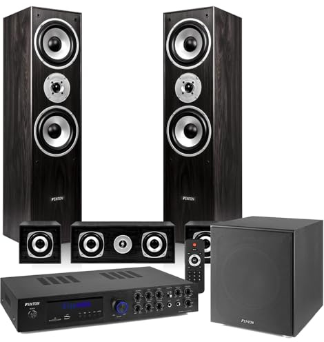Fenton Full Black 5.1 Surround Sound System for TV, Home Theatre Speaker Set with 12 Active Subwoofer, Amplifier, Bluetooth, 50m Cable, Ideal for Films and Gaming