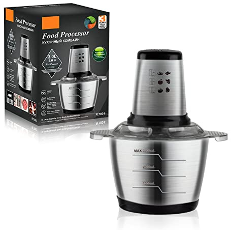 Hachoir à viande électrique 1000 W 4 lames 3L bol en acier inoxydable adapté pour viande, légumes et fruits
