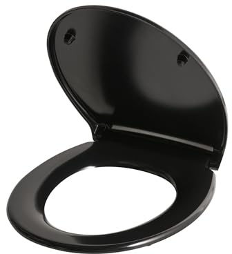 WC-Sitz Duroplast schwarz glänzend O-Form 45x37 cm Lochabstand 16 cm mit Schnellverschluss Absenkautomatik Papuri