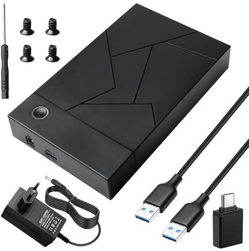 USB 3.0 SATA Festplattengehäuse für 3,5''/2,5'' SSD & HDD, Externe Festplattengehäuse USB 3.0 Plug & Play, Externe HDD Gehäuse Festplatten Gehäuse mit Adapter