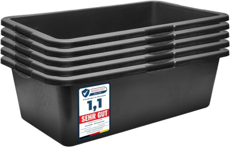 Garronda Pack de 5 Gavetas de Obra Rectangulares 40 L Negro GD-0169 | Cubeta plástica resistente para mortero y mezclar cemento; contenedor tipo bañera para construcción, hogar y jardín