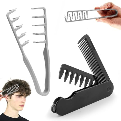 2 Pezzi Peigne Texture Homme,Peigne Cheveux À Texture Pliable Dent Large Boucle Outil Volumisant les Racines Grosse Dent Large Cheveux BoucléS pour Homme Femme Accessoires