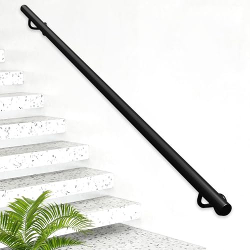 Lonmrrton Outdoor Grab Rail, 1m 1.5m 2m 3m 4m 5m 6m Wall Mount Staircase Railing Metal Wrought Iron Support Stair Banister Handrail for Villa Loft Decor, Black(4ft/120cm)