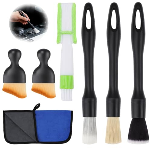 Dwsdws 7 Pcs Car Detailing Brushes Set Car Interior Cleaning Brush | Car Brush Interior,Dust Removal Brushes Tool,Soft Bristles,for Cleaning Interior Exterior,Air Vents,Wheel Rim,Engine