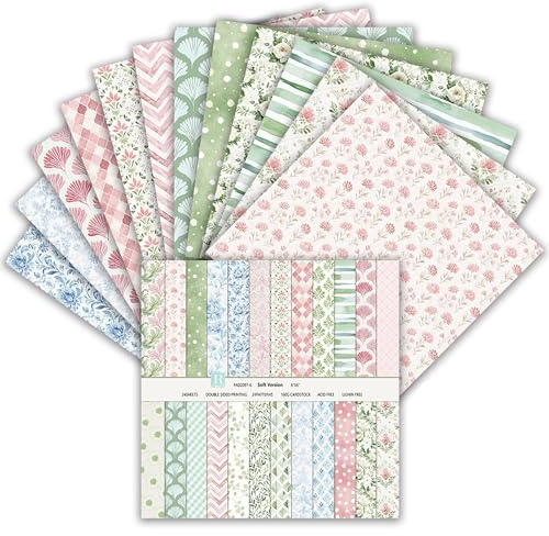 MerwDeeyt Scrapbook Papier 24 Blat Buntes Muster Bastelpapier, Doppelseitiges Blumen Motivpapier Vintage Dekopapier für Journal Scrapbooking Fotoalbum Dekoration (Frühling 1, 15,2 x 15,2 cm)