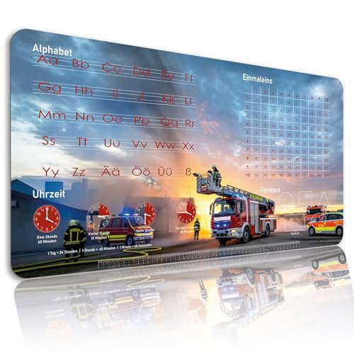 Schreibtischunterlage Kinder abwischbar 80x40 cm Lernunterlage Schreibtisch Unterlage & Tischunterlage Schreib-Tisch Deskmat & Unterlage Robuste Malunterlage Schreibtisch Unterlegmatte (Feuerwehr)