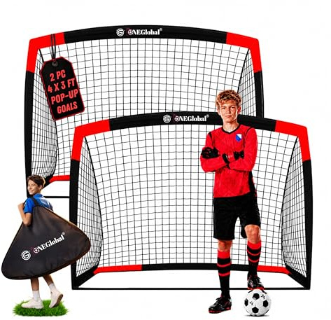 2Pack 4x3ft Popup Football Goals with Carry Case | Portable Goal with Net for Garden | Durable Football Training Equipment & Football Gifts | Single or Pair with Optional Targets