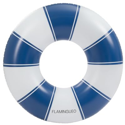 Flamingueo simring vuxna – för strand och pool – munkform – slitstark PVC – dubbelventil – tvåfärgad design – marinblå