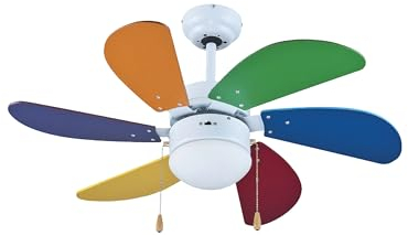 Zephir, Ventilatore da Soffitto, Multicolore, 6 Pale, 3 Velocità Diametro 90cm, Con luce, Funzione Reversibilità, Comando a Cordicella