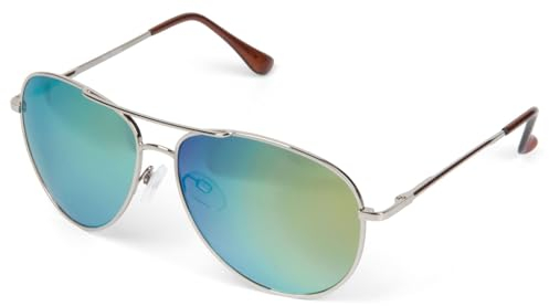 styleBREAKER Unisex Pilotenbrille Sonnenbrille Polycarbonat Gläser, Metall Vollrand Gestell mit Federscharnier 09020037, Farbe:Gestell Silber/Glas Blau-Grün
