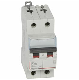408016 Disjoncteur bipolaire 20A - 2P Courbe D - 6/10kA - À vis - Legrand DX3